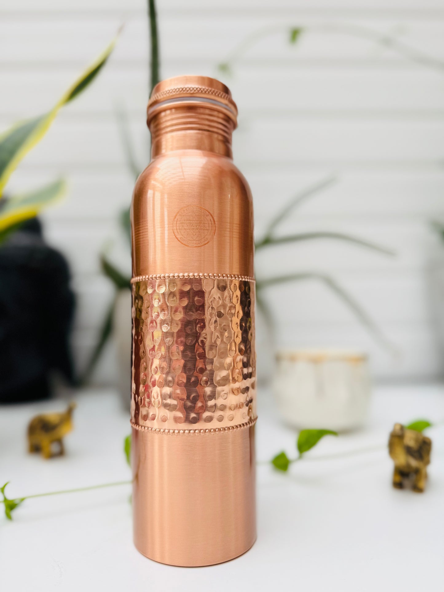 Pure Copper- Hammered Bottle Half Full - 1000ml