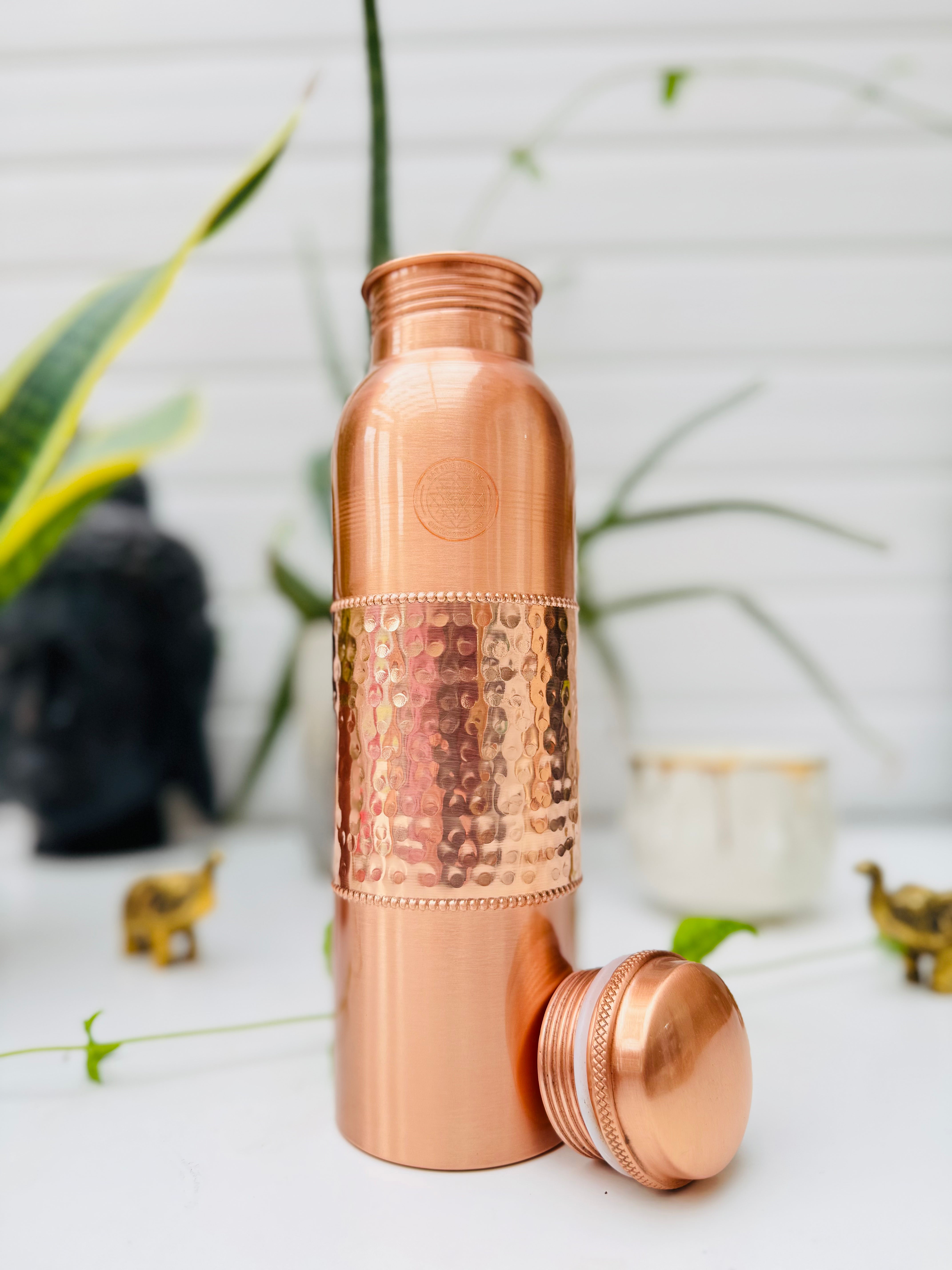 Pure Copper- Hammered Bottle Half Full - 1000ml