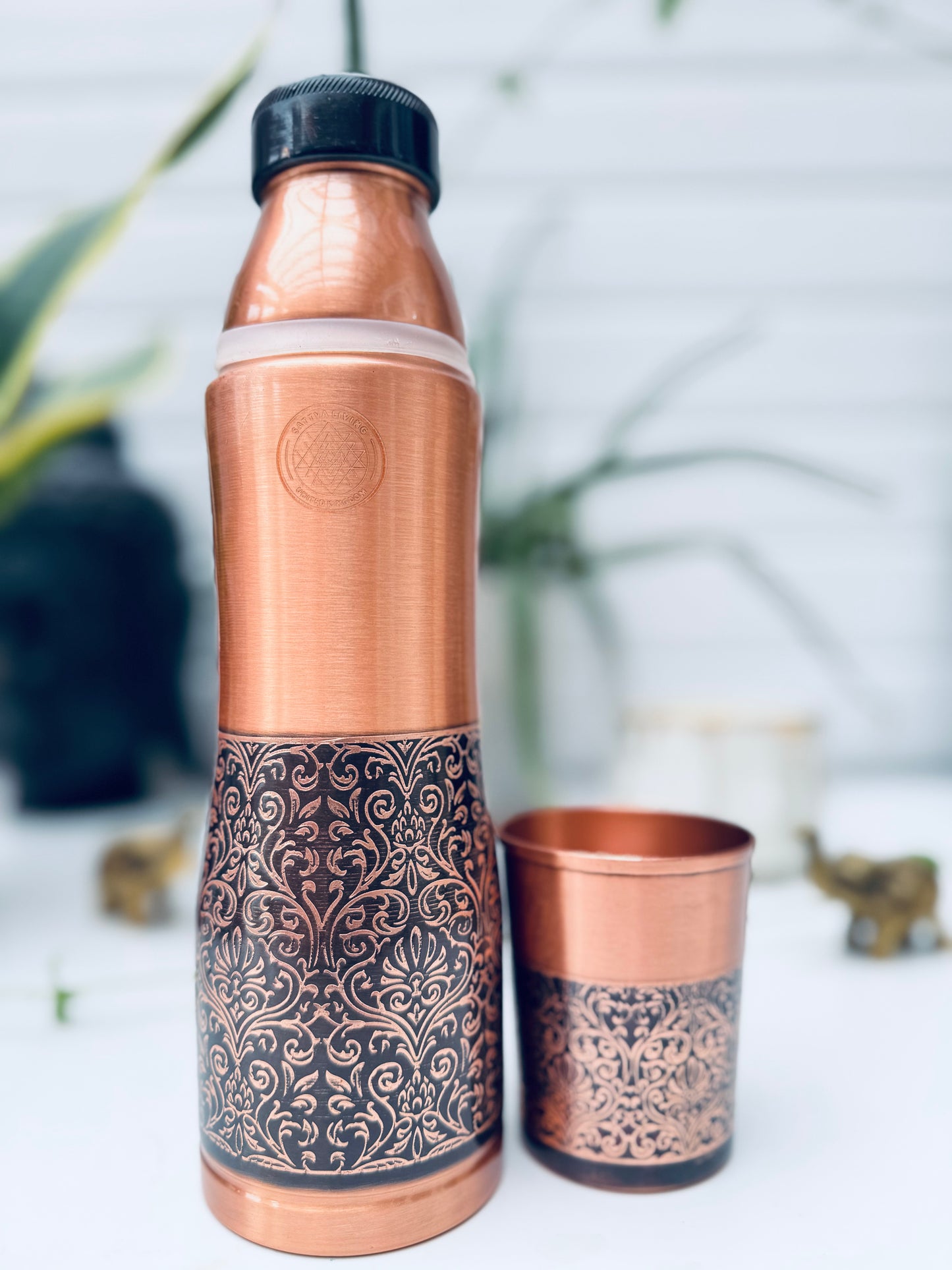 Copper Yoga Harmony Bottle with Glass - 1000 ml