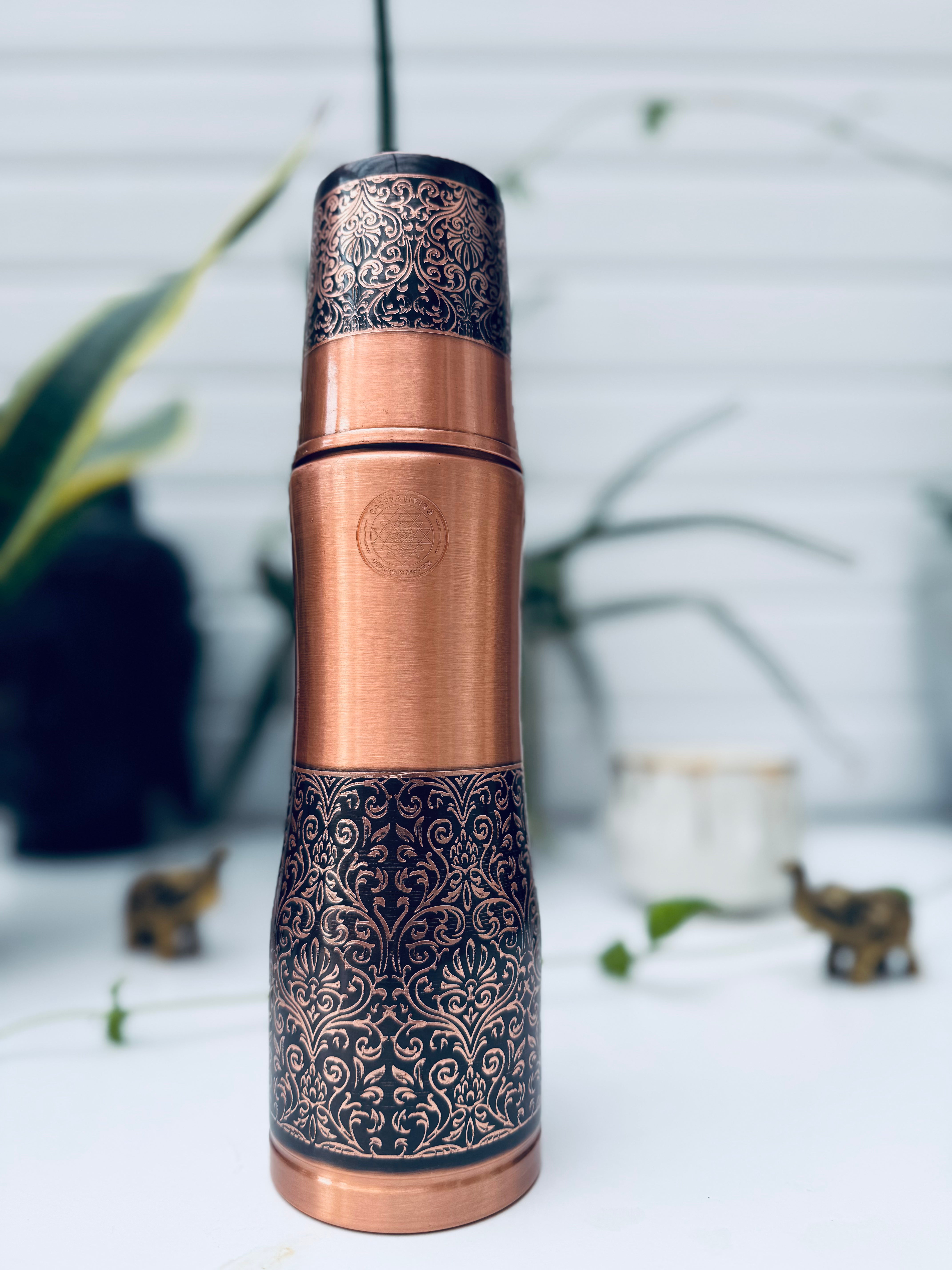 Copper Yoga Harmony Bottle with Glass - 1000 ml