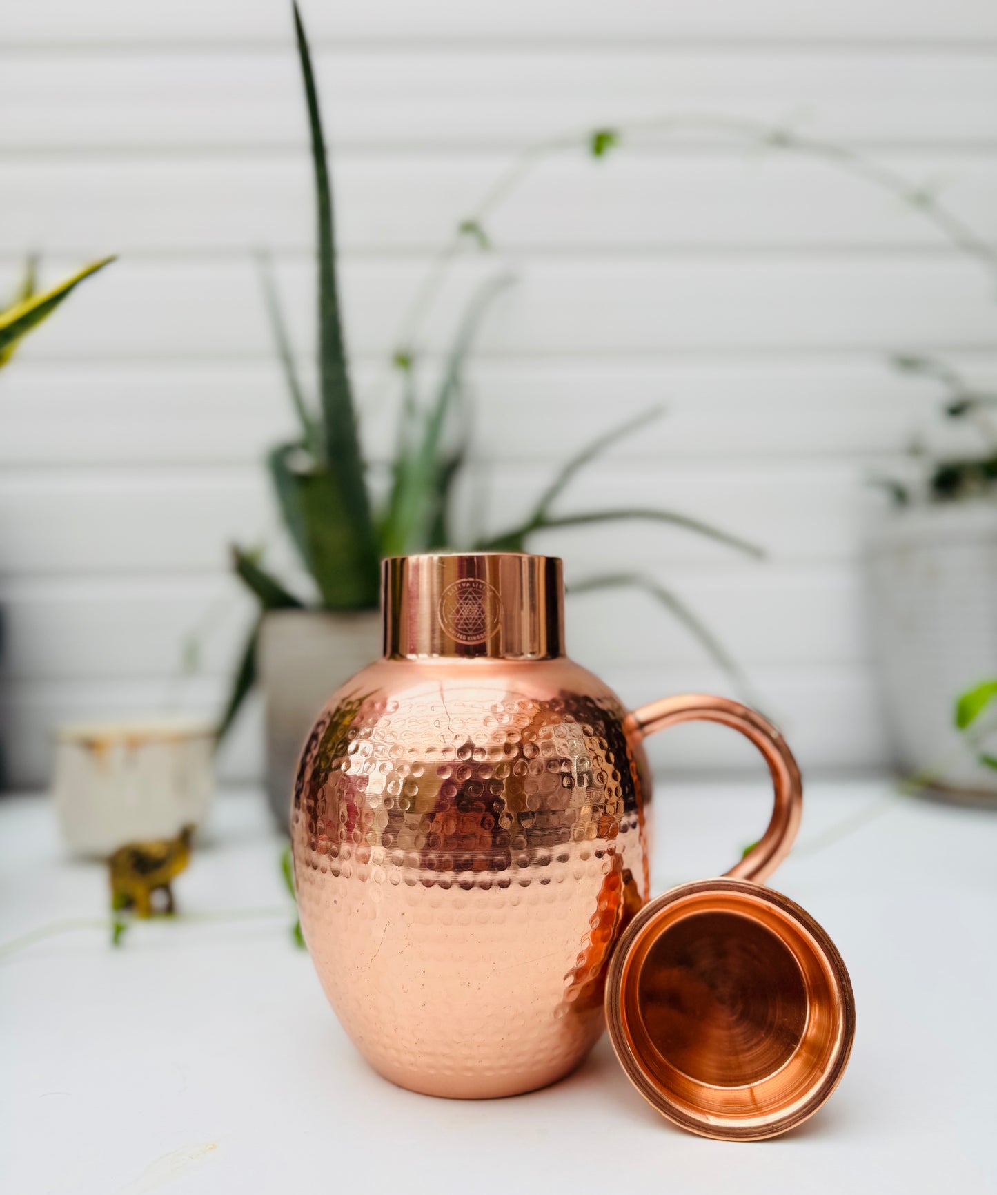 Pure Copper Apple Hammer Jug with Bowl - 1.5 L