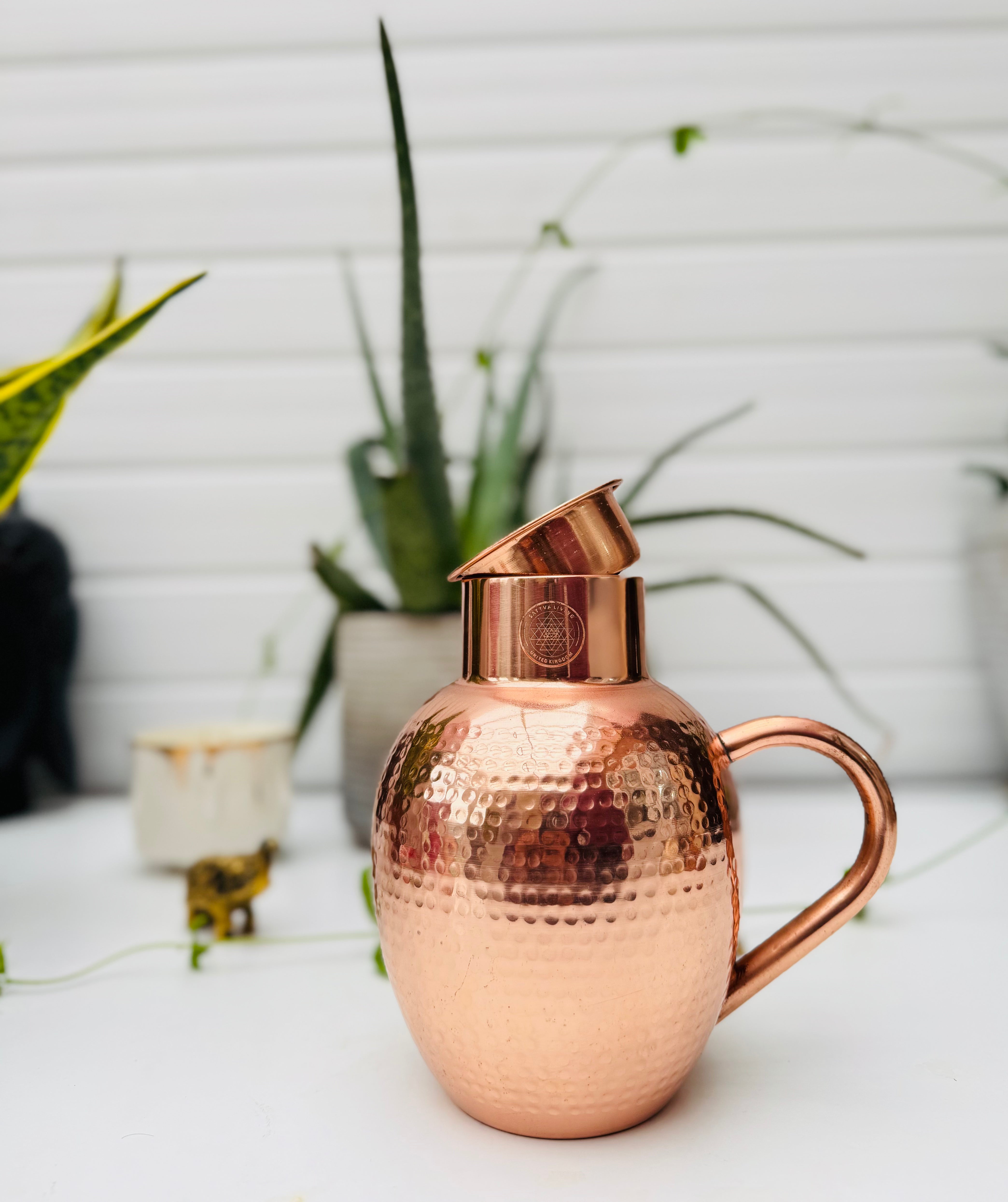 Pure Copper Apple Hammer Jug with Bowl - 1.5 L