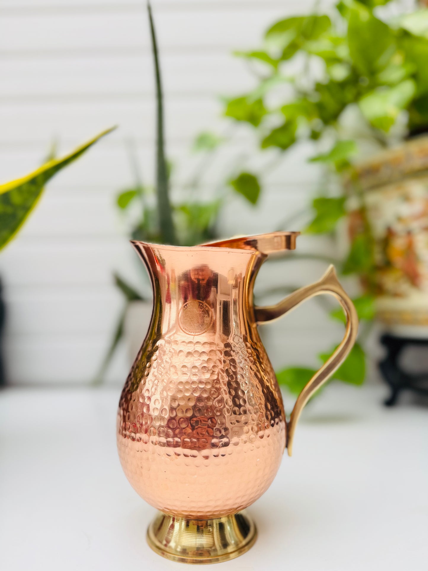 Copper Jug Maharaja - 1 Litre-Brass Handle with Lid