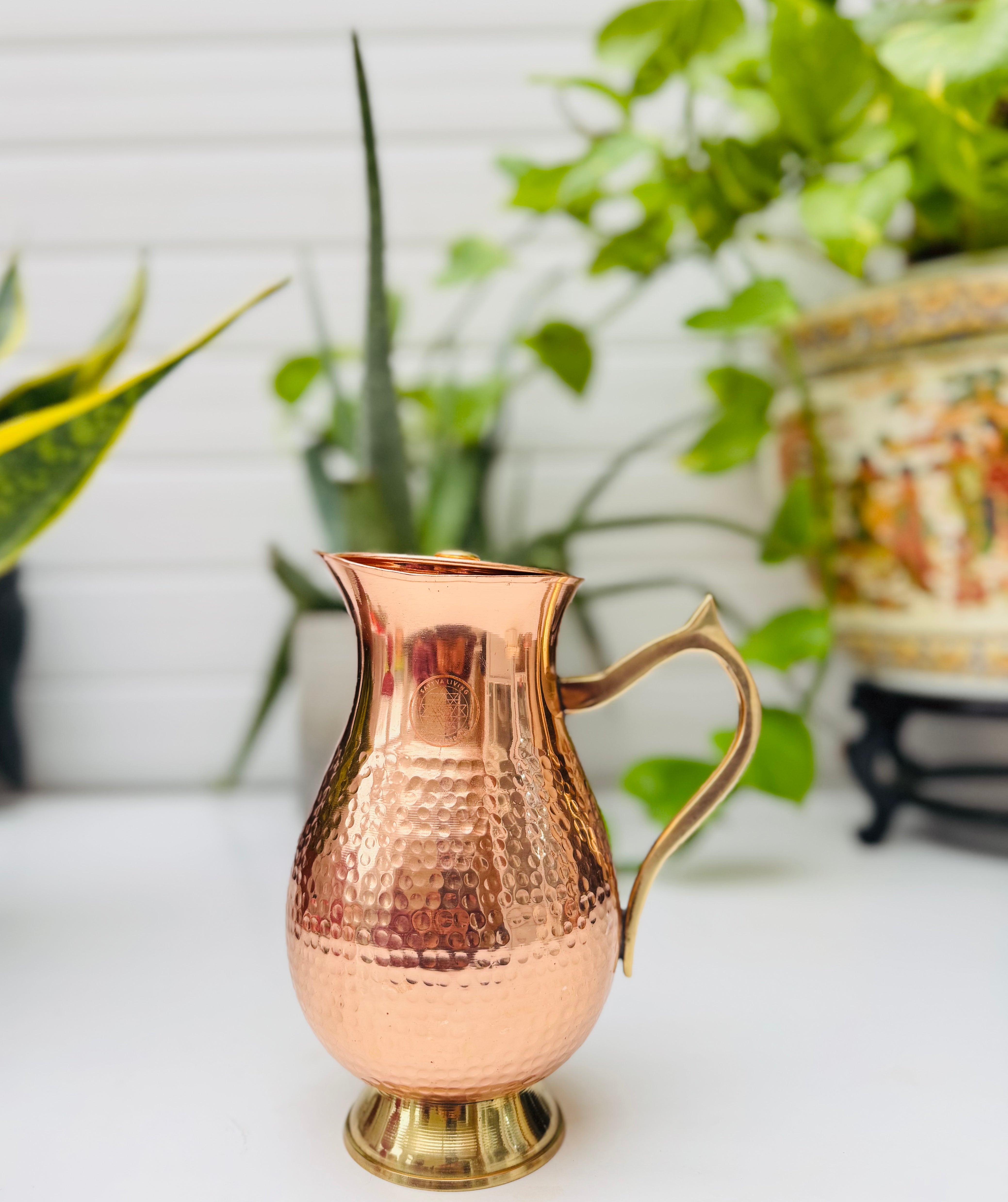 Copper Jug Maharaja - 1 Litre-Brass Handle with Lid
