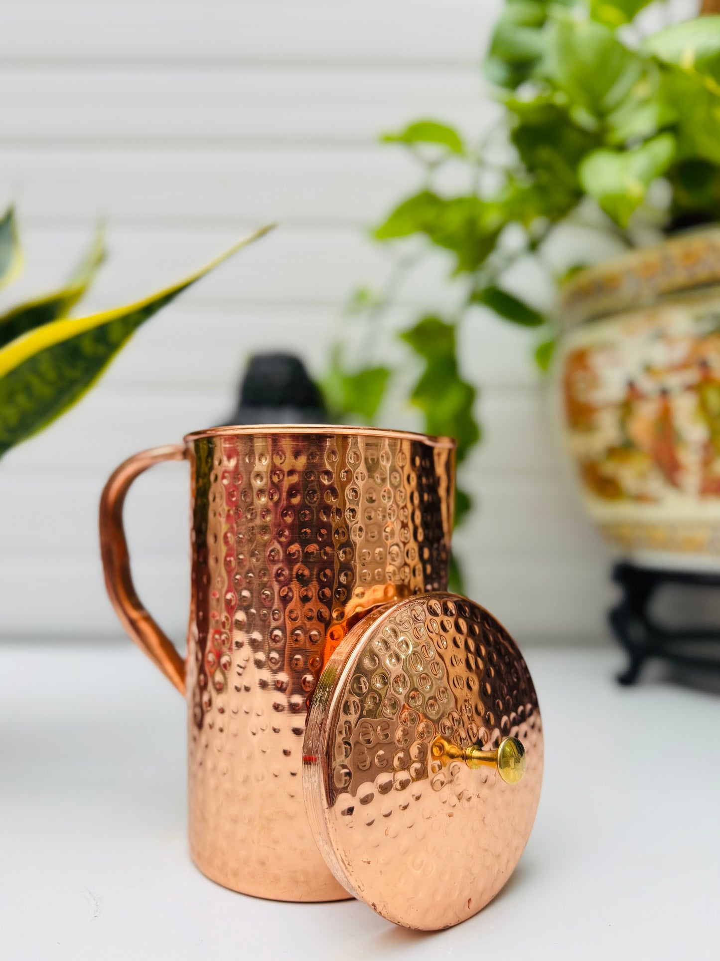 Pure Copper Jug Embossed -2.2 L- with 2 Glasses