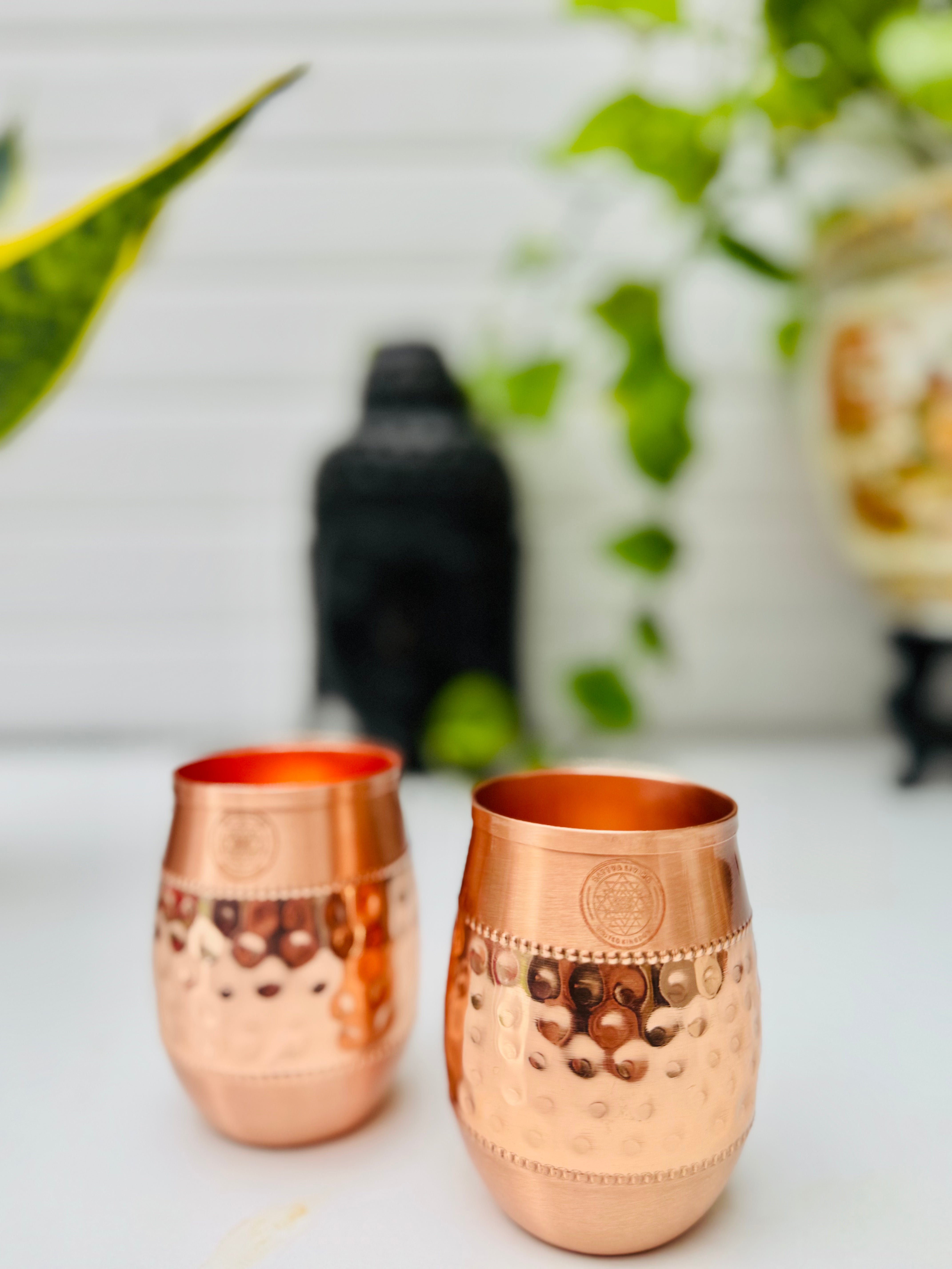 Copper Glass- Drum Hammered - Set of 2