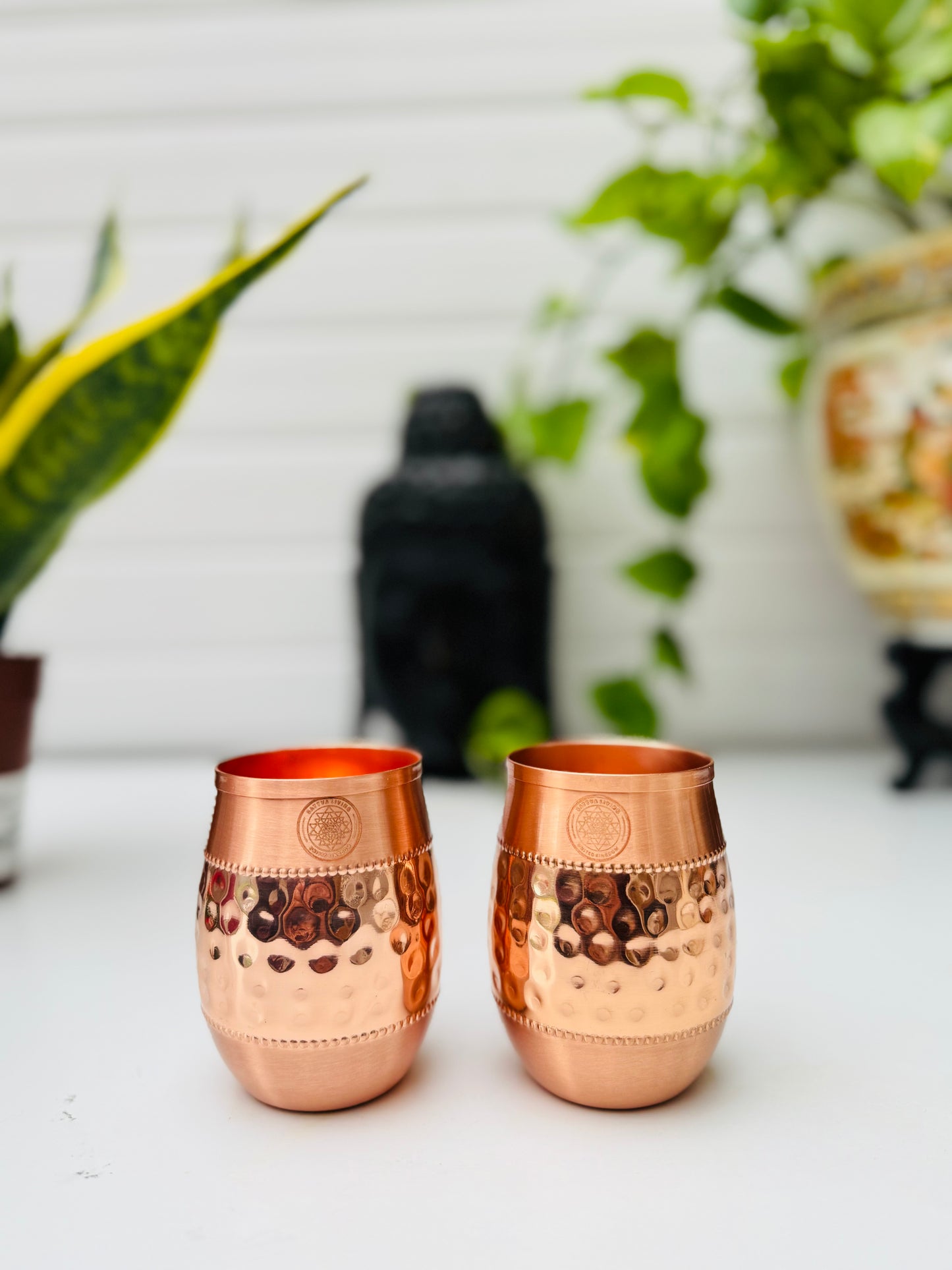 Copper Glass- Drum Hammered - Set of 2