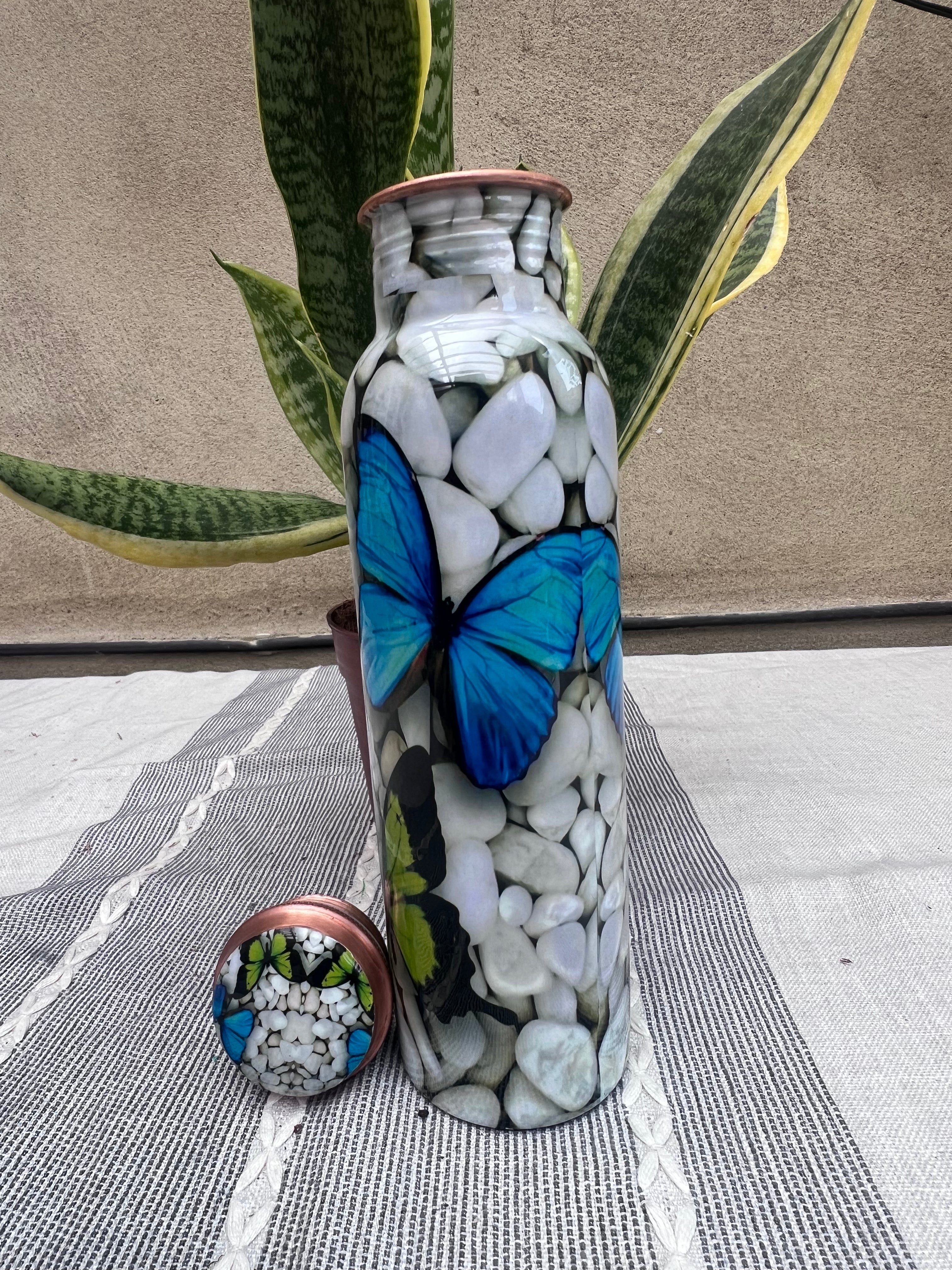 Pure Copper Bottle- Lucky Butterfles - 1000 ml