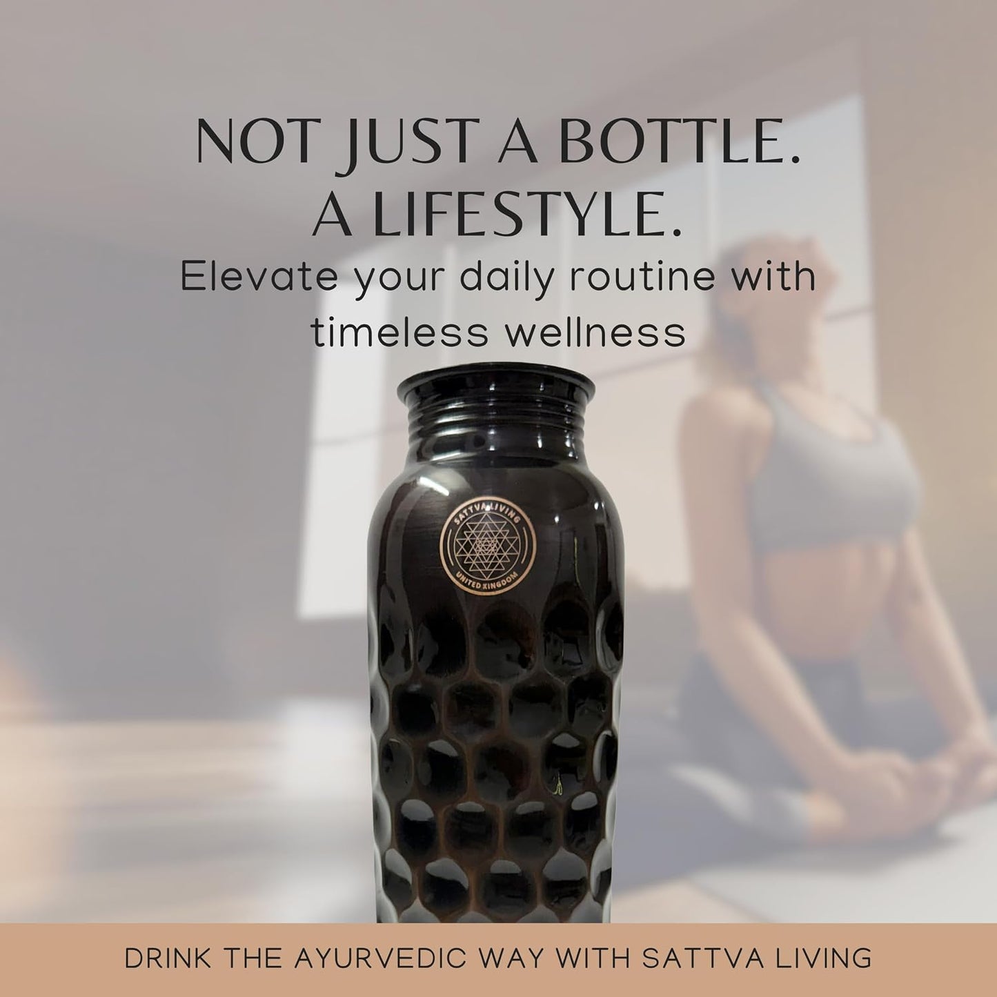 Honeycomb Noir Pure Copper Water Bottle | 100% Genuine Copper | Diamond-Cut Honeycomb Texture | Black Antique Finish | Ayurvedic Wellness | 1 Litre