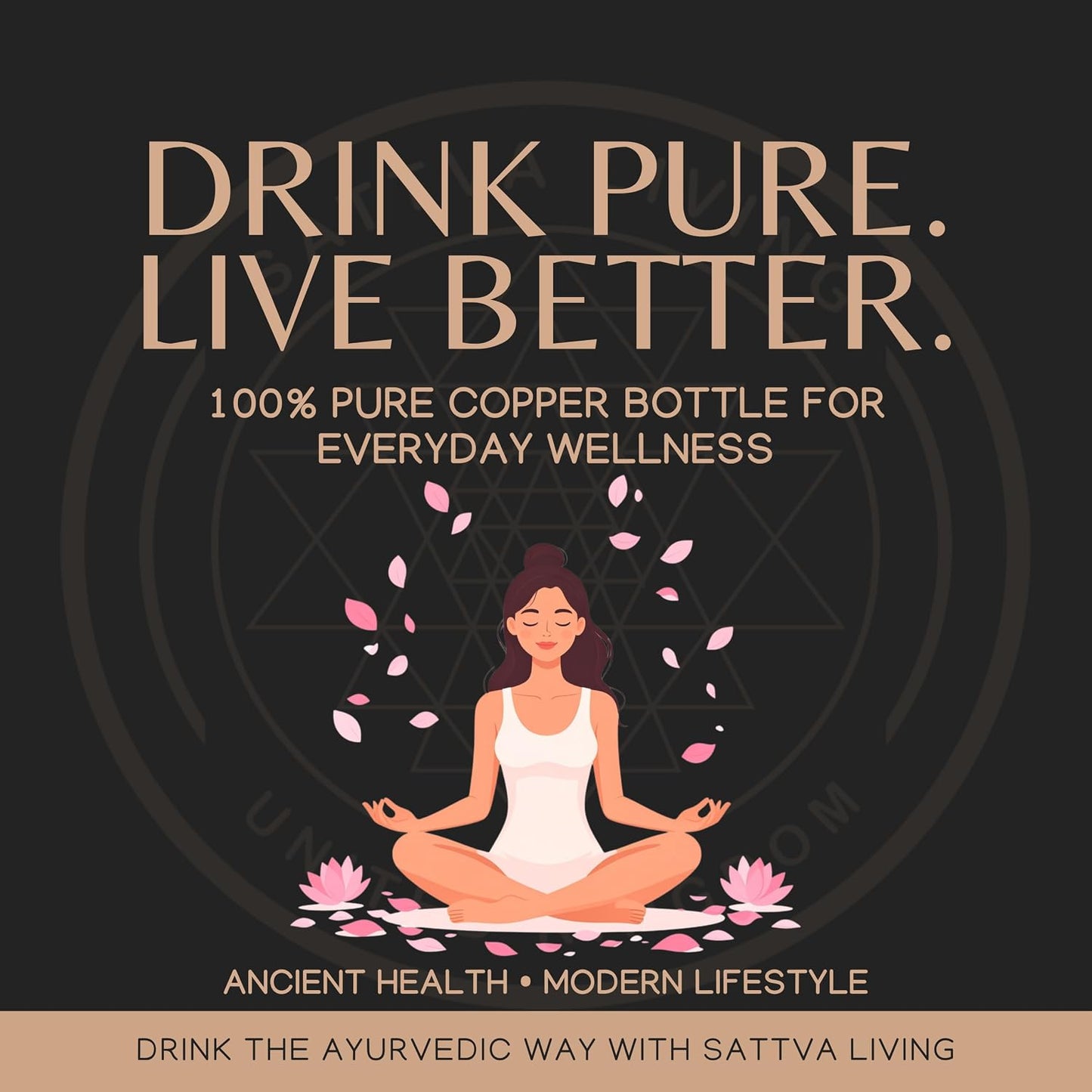 Pure Copper Water Bottle – 100% Genuine Copper | Royal Sage | Leak-Proof Screw Cap | Ayurvedic Wellness | 1 Litre