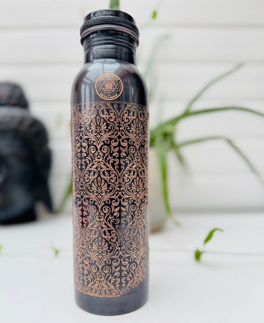 Pure Copper Bottle- Pitch Glaze - 1000ml