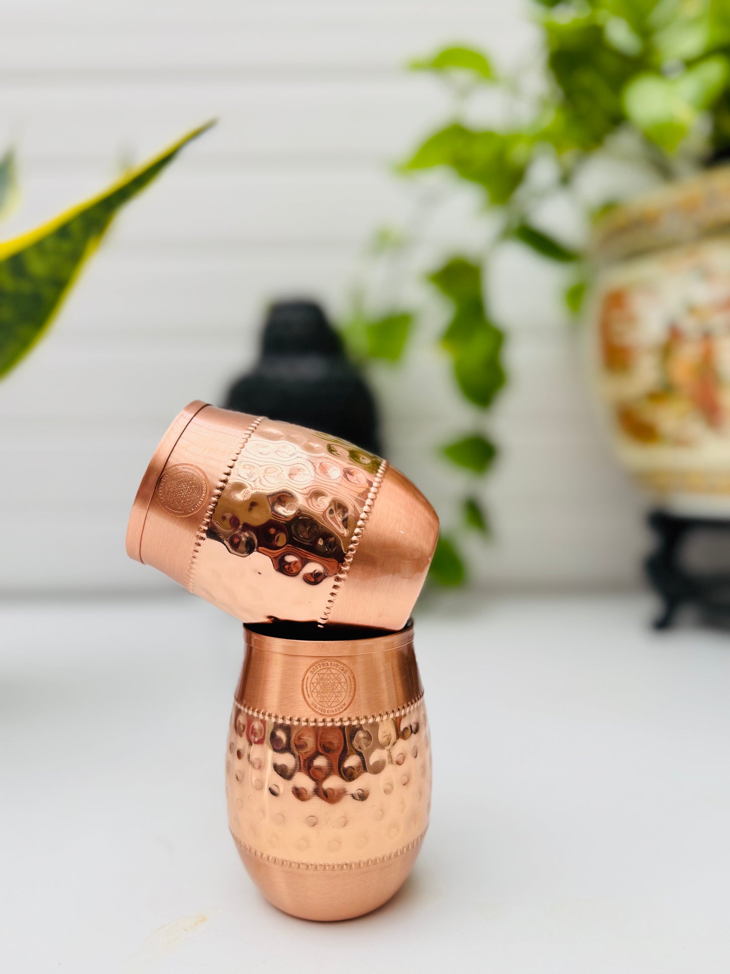 Copper Glass- Drum Hammered - Set of 2