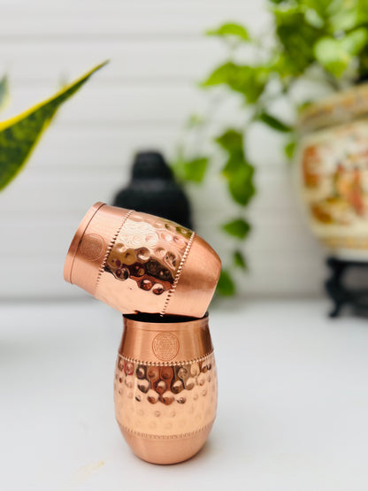 Copper Glass- Drum Hammered - Set of 2