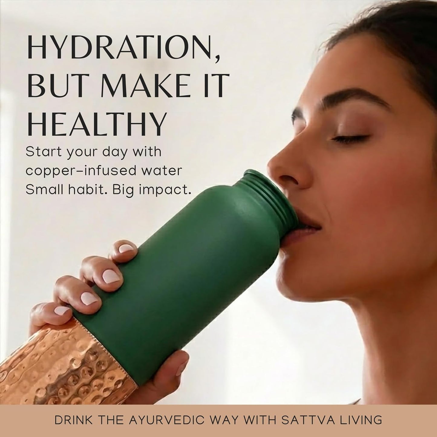 Pure Copper Water Bottle – 100% Genuine Copper | Royal Sage | Leak-Proof Screw Cap | Ayurvedic Wellness | 1 Litre
