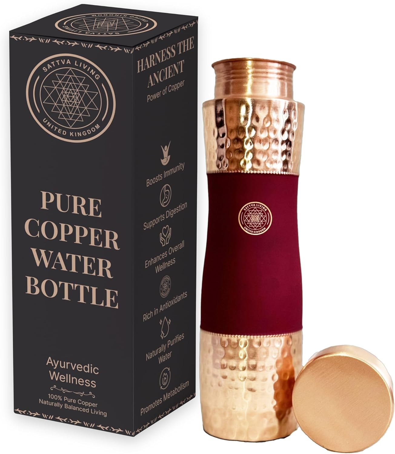 Pure Copper Water Bottle | 100% Genuine Copper | Silk Red Scandle