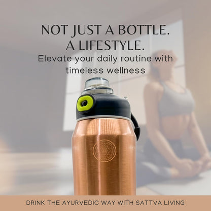 Hydra Active Pure Copper Bottle | 100% Genuine Copper | Sleek Polished Finish | Sports Flip-Cap | Ayurvedic Wellness | 900 ml