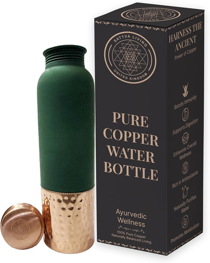 Pure Copper Water Bottle – 100% Genuine Copper | Royal Sage | Leak-Proof Screw Cap | Ayurvedic Wellness | 1 Litre
