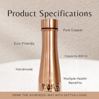 Aqua Modada Hammered Pure Copper Water Bottle | 100% Genuine Copper | Hammered Finish | Leak-Proof Screw Cap | Ayurvedic Wellness | 800 ml