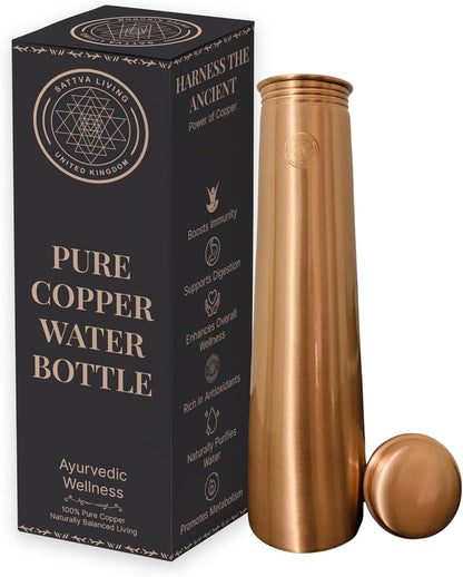 Pure Copper Water Bottle | 100% Genuine Copper | Always in Style - Smooth Polished Finish | Leak-Proof Screw Cap | Ayurvedic Wellness | 1 Litre