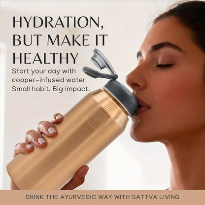 Hydra Active Pure Copper Bottle | 100% Genuine Copper | Sleek Polished Finish | Sports Flip-Cap | Ayurvedic Wellness | 900 ml