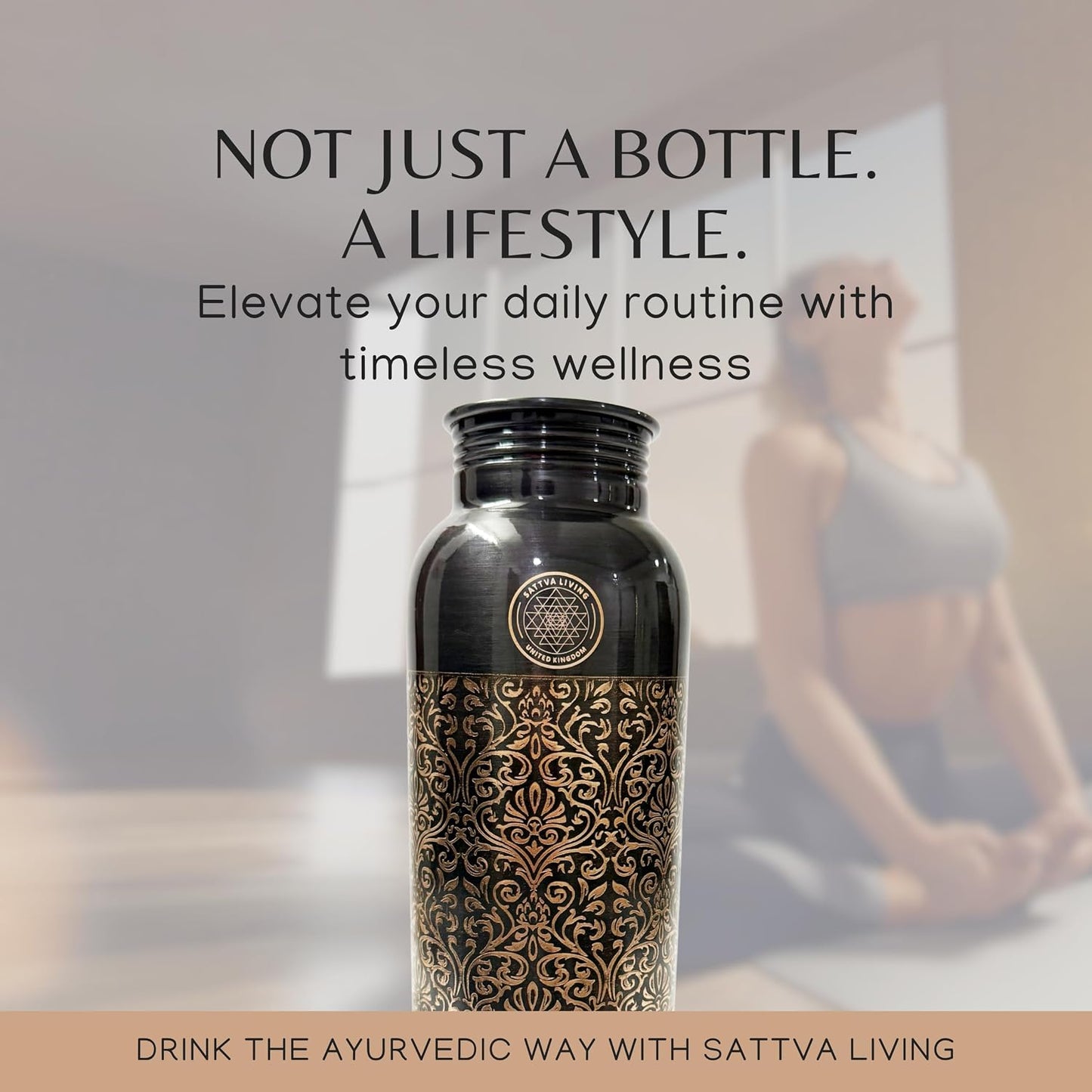 Pure Copper Water Bottle – 100% Genuine Copper | Vintage Noir | Leak-Proof Screw Cap | Ayurvedic Wellness | 1 Litre