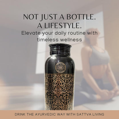 Pure Copper Water Bottle – 100% Genuine Copper | Vintage Noir | Leak-Proof Screw Cap | Ayurvedic Wellness | 1 Litre