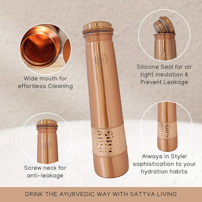 Pure Copper Water Bottle | 100% Genuine Copper | Always in Style - Hammered Finish | Leak-Proof Screw Cap | Ayurvedic Wellness | 1 Litre