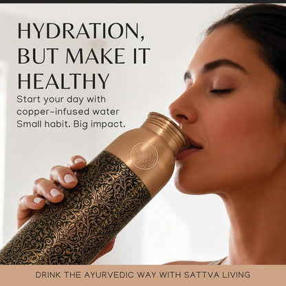 Royal Filigree Pure Copper Water Bottle | 100% Genuine Copper | Ornate Engraved Design | Leak-Proof Screw Cap | Ayurvedic Wellness | 1 Litre