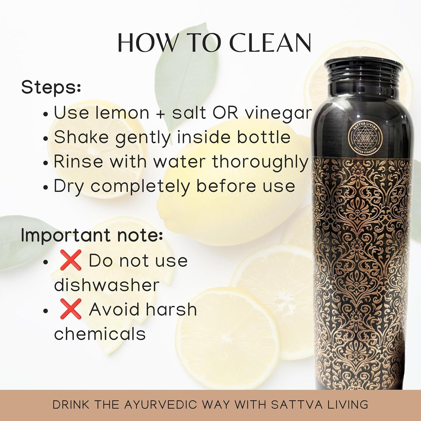 Pure Copper Water Bottle – 100% Genuine Copper | Vintage Noir | Leak-Proof Screw Cap | Ayurvedic Wellness | 1 Litre