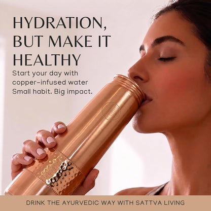 Pure Copper Water Bottle | 100% Genuine Copper | Always in Style - Hammered Finish | Leak-Proof Screw Cap | Ayurvedic Wellness | 1 Litre