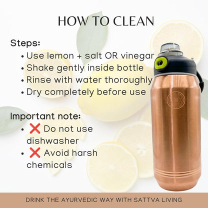 Hydra Active Pure Copper Bottle | 100% Genuine Copper | Sleek Polished Finish | Sports Flip-Cap | Ayurvedic Wellness | 900 ml
