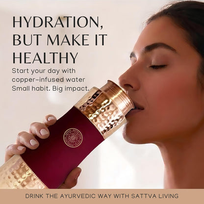 Pure Copper Water Bottle | 100% Genuine Copper | Silk Red Scandle