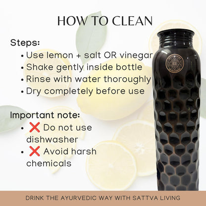 Honeycomb Noir Pure Copper Water Bottle | 100% Genuine Copper | Diamond-Cut Honeycomb Texture | Black Antique Finish | Ayurvedic Wellness | 1 Litre