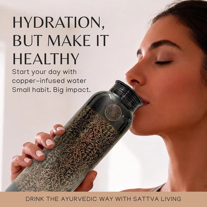 Pure Copper Water Bottle – 100% Genuine Copper | Vintage Noir | Leak-Proof Screw Cap | Ayurvedic Wellness | 1 Litre