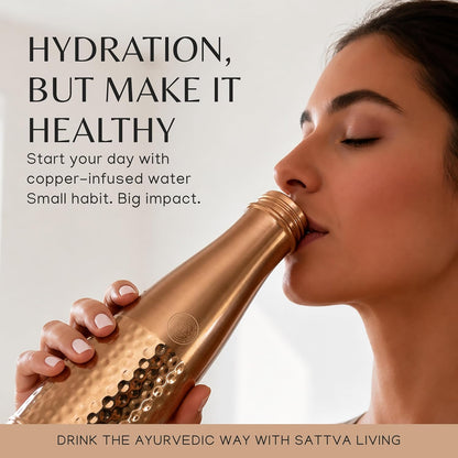 Aqua Modada Hammered Pure Copper Water Bottle | 100% Genuine Copper | Hammered Finish | Leak-Proof Screw Cap | Ayurvedic Wellness | 800 ml