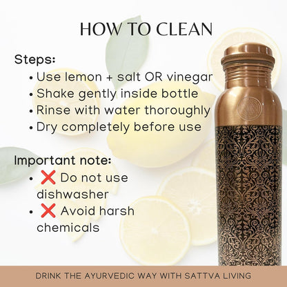 Royal Filigree Pure Copper Water Bottle | 100% Genuine Copper | Ornate Engraved Design | Leak-Proof Screw Cap | Ayurvedic Wellness | 1 Litre