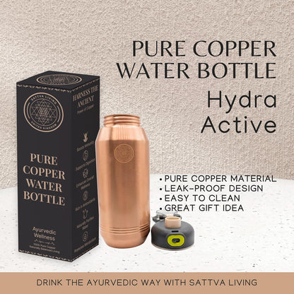 Hydra Active Pure Copper Bottle | 100% Genuine Copper | Sleek Polished Finish | Sports Flip-Cap | Ayurvedic Wellness | 900 ml