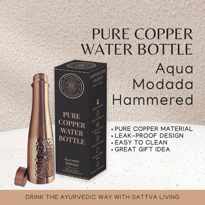 Aqua Modada Hammered Pure Copper Water Bottle | 100% Genuine Copper | Hammered Finish | Leak-Proof Screw Cap | Ayurvedic Wellness | 800 ml