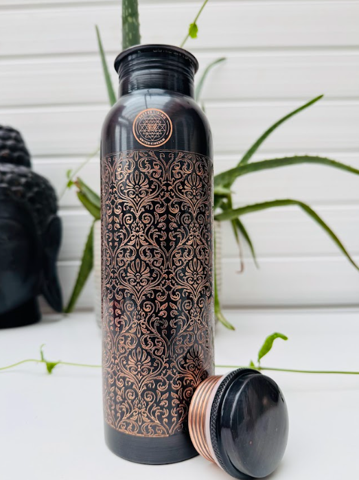 Pure Copper Bottle- Pitch Glaze - 1000ml