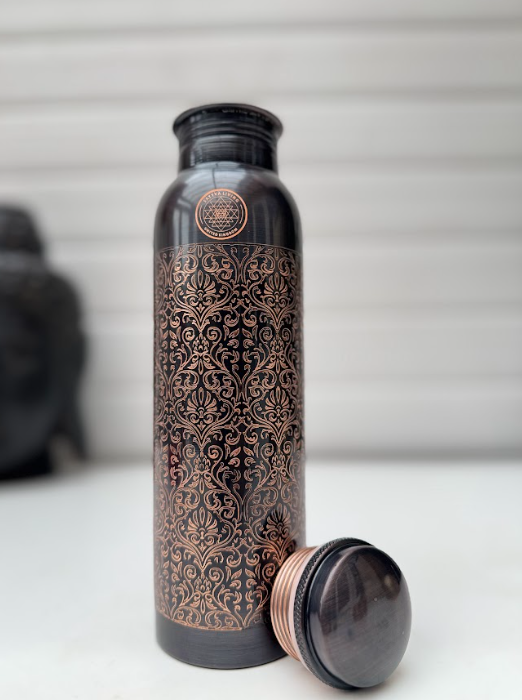 Pure Copper Bottle- Pitch Glaze - 1000ml